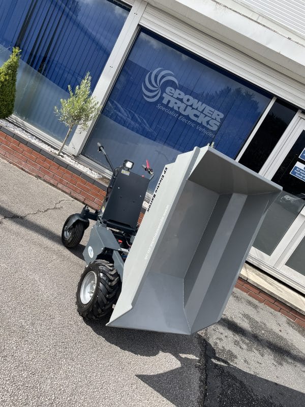 EP Electro Barrow tipping in front of ePowerTrucks office